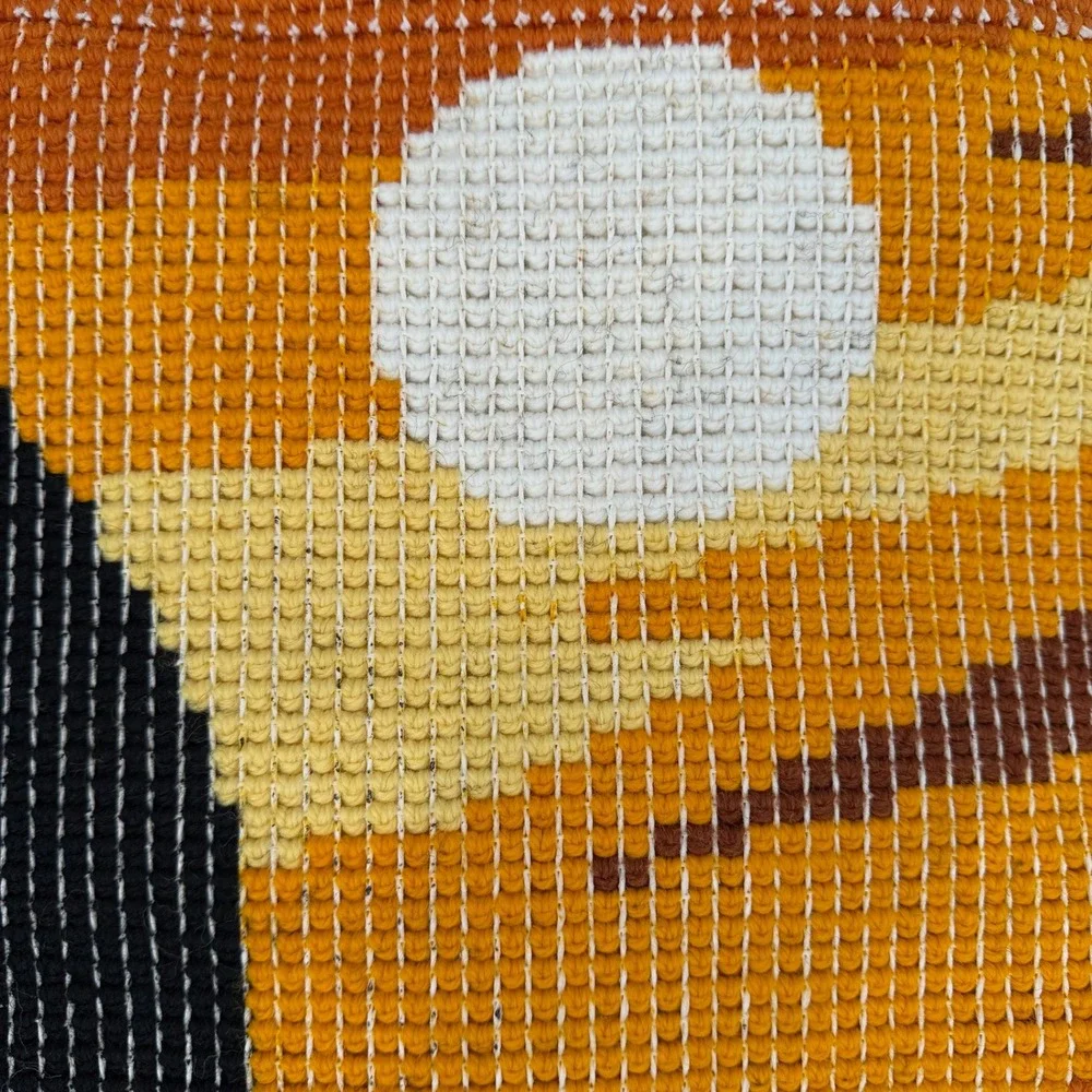 Vintage Latch Hook Rug 35x24 Orange Sailboat Sunset Retro 70s Wall Hanging